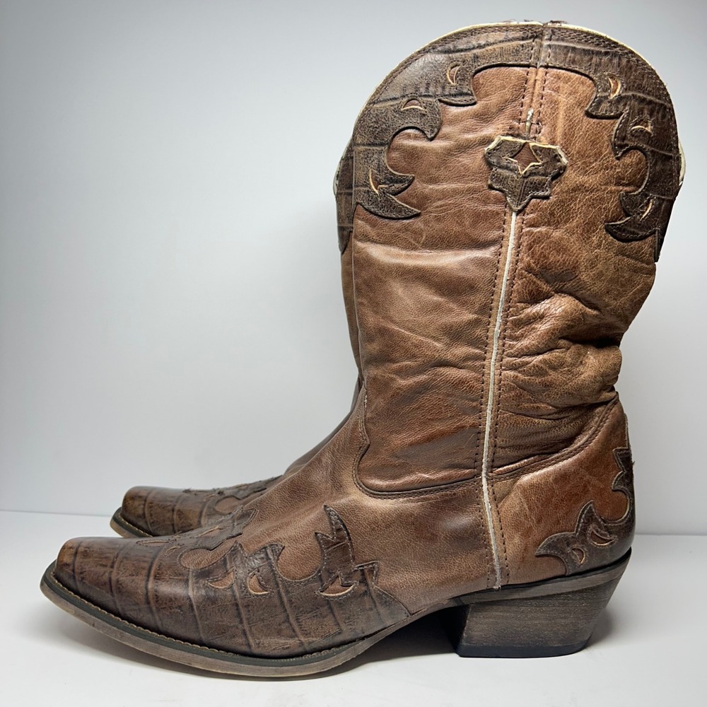 Durango Men's 12 EE Brown Leather Western Cowboy Boots DB4434 Faux Croc Toe